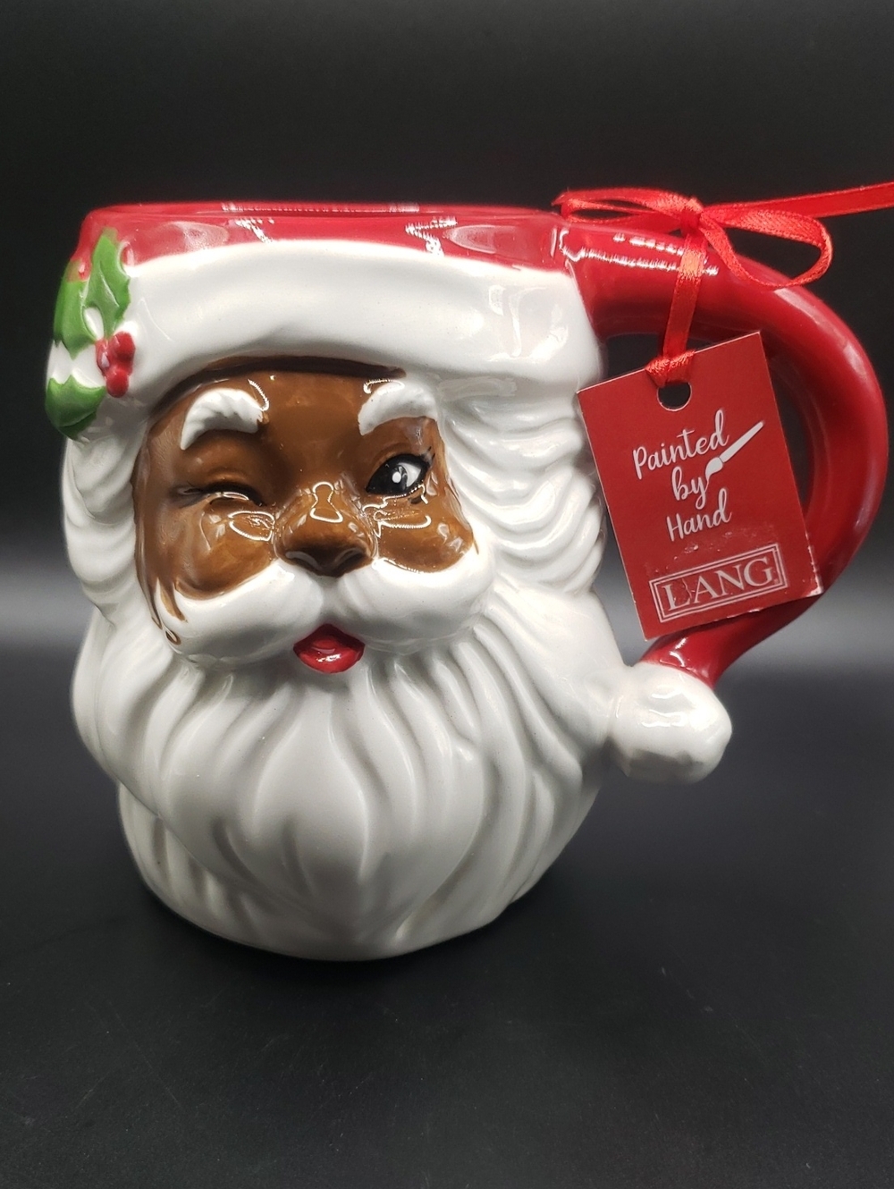 LANG Black Santa Handpainted Ceramic Holiday Mug